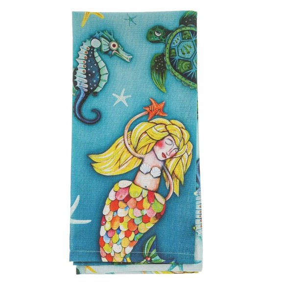 Allen Designs Under Sea Mermaids Seahorses Sea Turtles Kitchen Tea Dish Towel - Picture 1 of 2